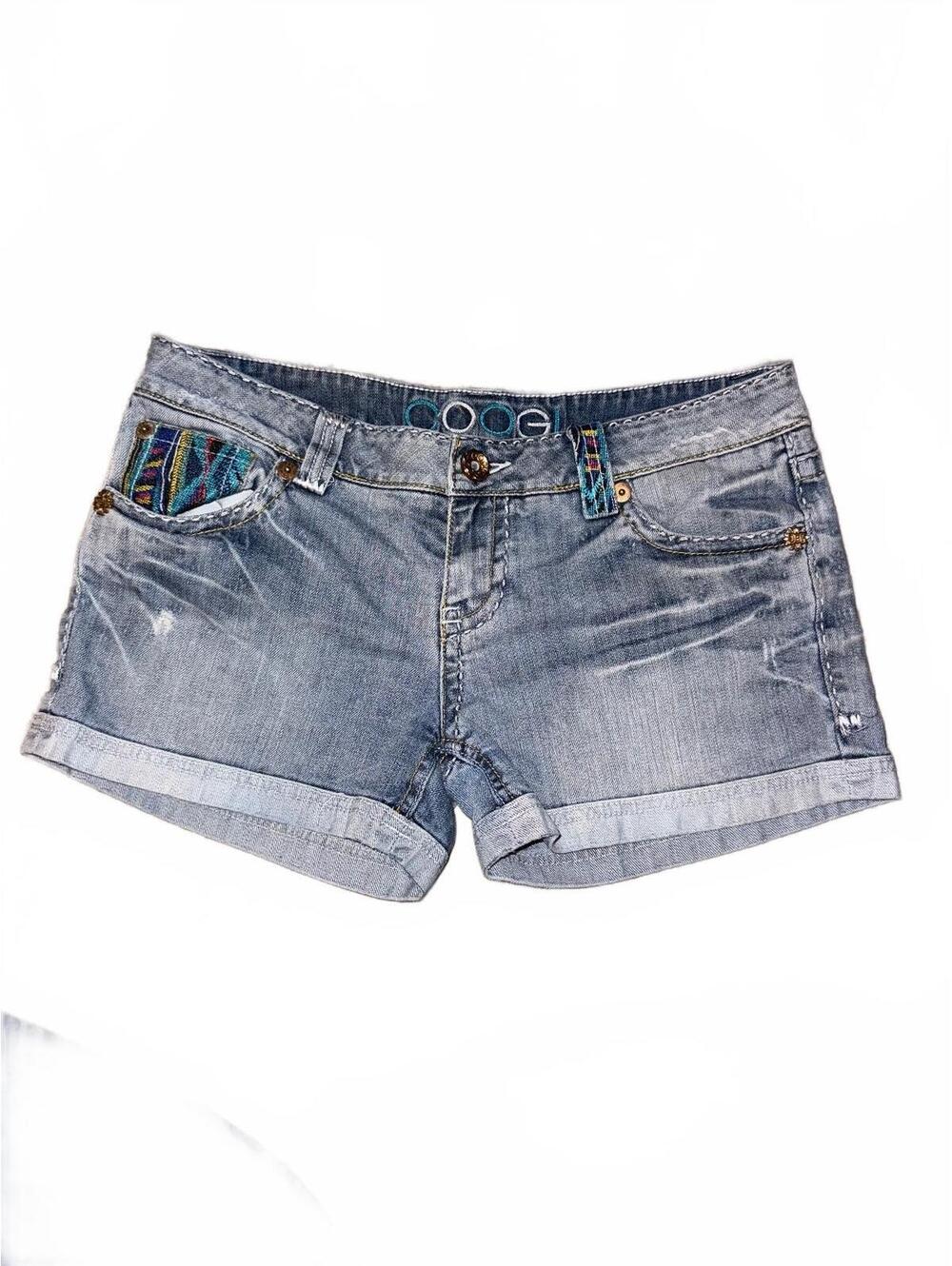 Coogi Y2K Denim Shorts 11/12 Colorful Tapestry Pockets Cuffed Hem